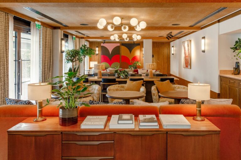 Residents lounge at The Gessner with warm interiors, communal seating and design-led finishes