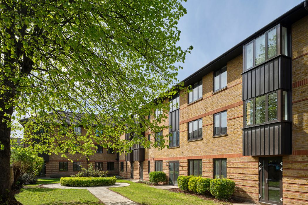 Kendon House on Bryant Street in Stratford showing landscaped grounds and low-rise brick architecture
