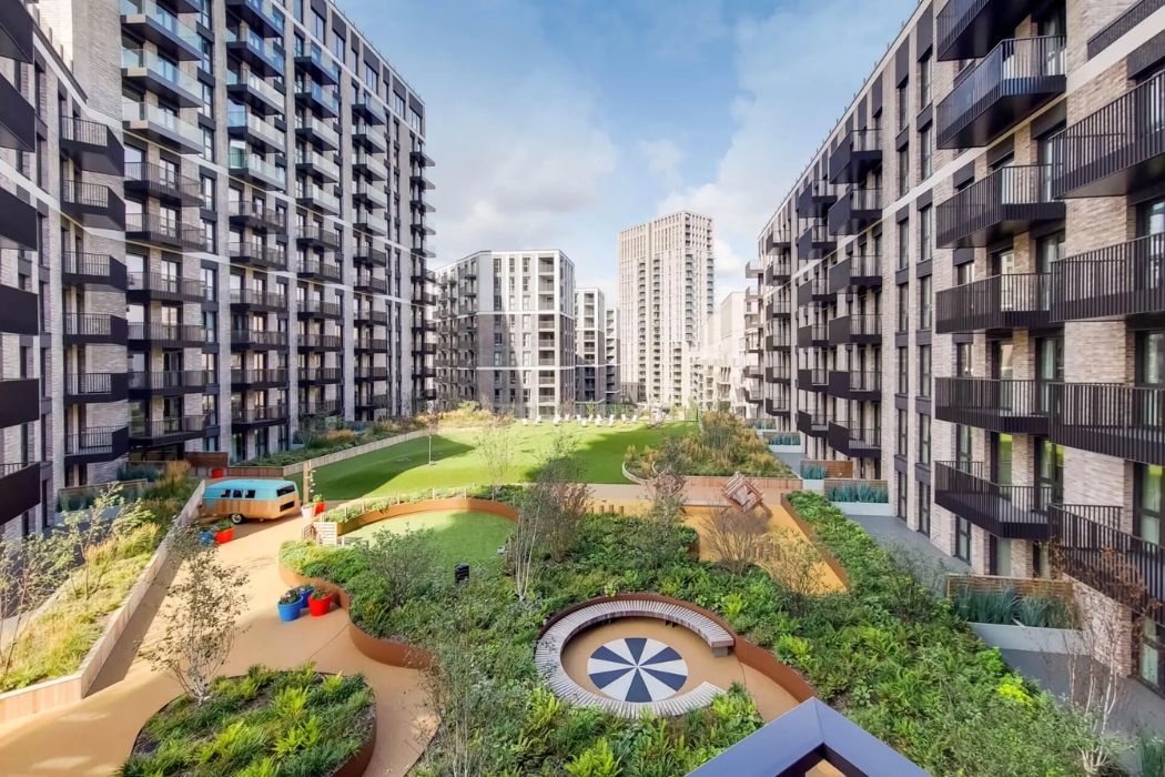 landscaped communal courtyard at The Robinson Wembley Park apartments