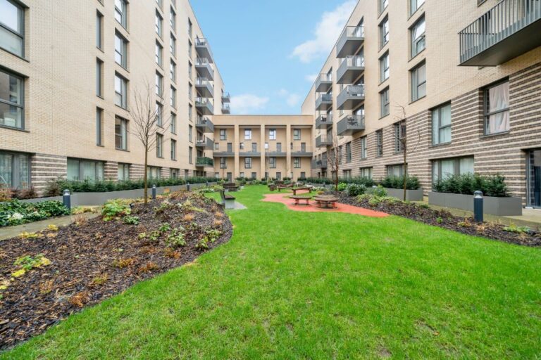 Landscaped garden area at Hendon Waterside development