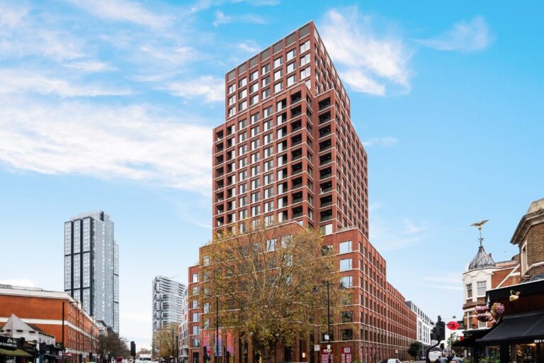 Exterior view of The Arc residential tower on City Road near Old Street Station