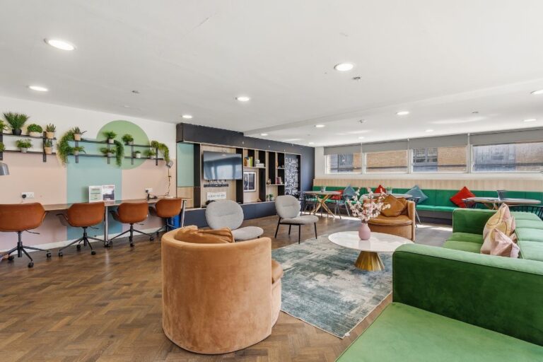 Residents lounge with sofas and co-working desks