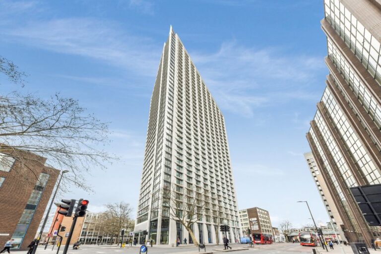 Exterior view of the iconic Two Fifty One residential tower in Elephant & Castle