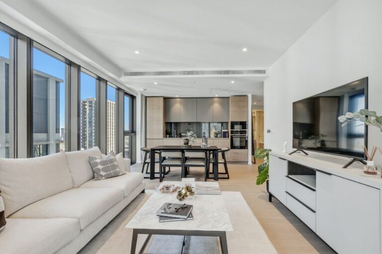Open plan apartment interior with dining area at 10 George Street