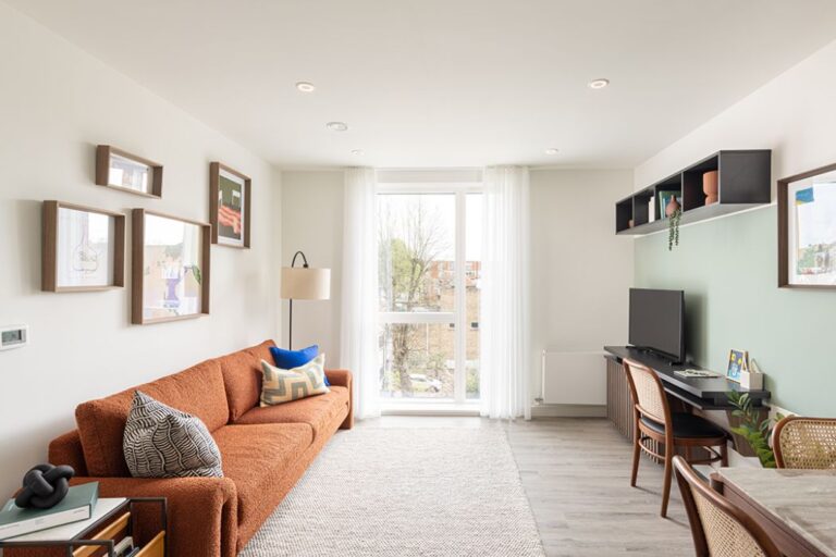 Open plan lounge area inside Woodside Park N12 apartment in Finchley