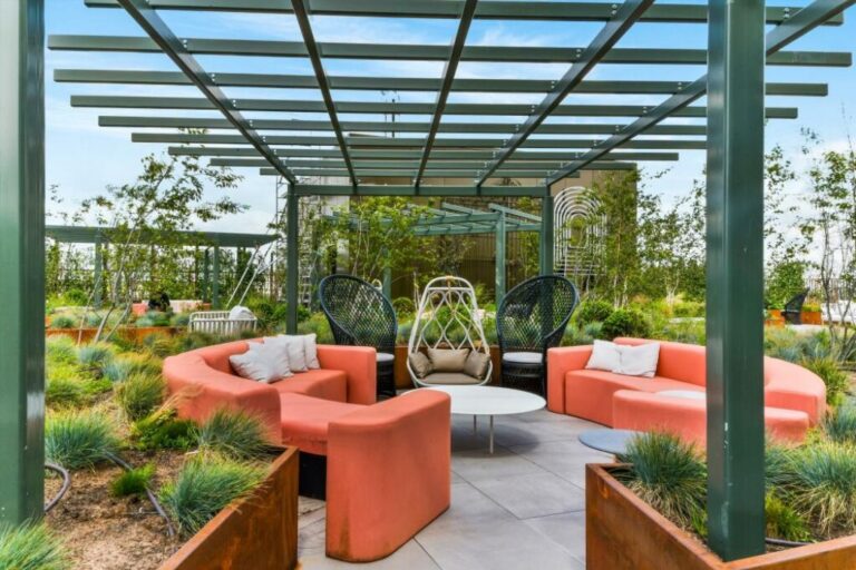 Landscaped rooftop terrace at The Arc apartments in Shoreditch
