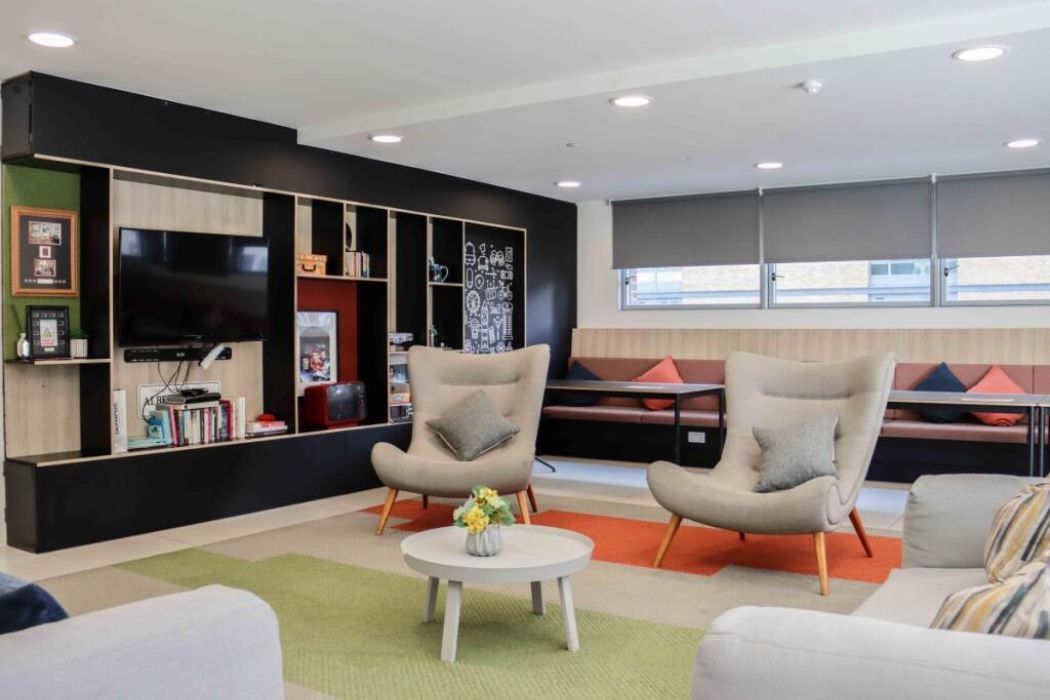 Residents lounge and coworking space at Rehearsal Rooms in West London