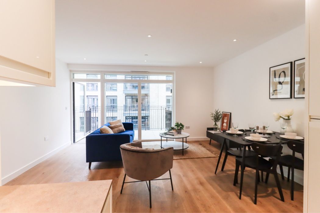 Bright apartment interior with private balcony at Florence House