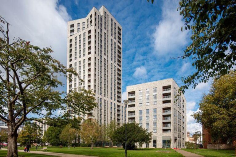 Exterior view of Wandsworth Exchange residential buildings in SW18